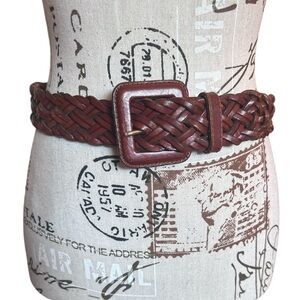 Vintage Talbots Woven Leather Belt Rustic Brown Genuine Leather Small 1.5”x33”